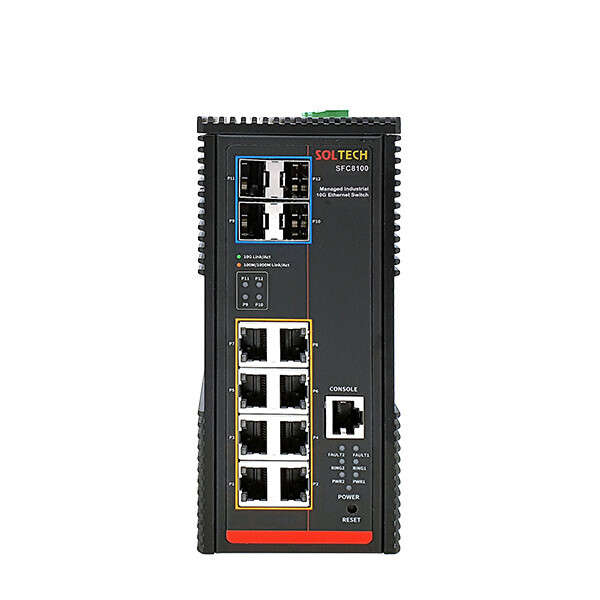 솔텍 SFC8100 산업용 10G 관리형 L2 스위치 (1Gbps TP 8포트/(100M/1G/10Gbps) SFP 4슬롯), 전원공급장치 포함